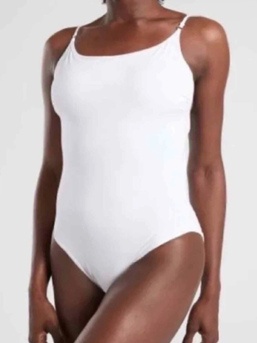 * New Athleta White Skinny Strap Ring One Piece Swimsuit SZ Medium Tall $108 *